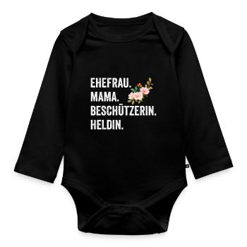 Ehefrau Mutter Mama - Baby Bio-Langarm-Body - Schwarz - Vorne