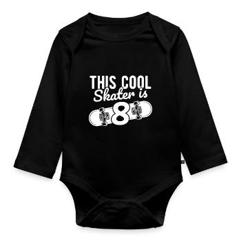 This Cool Skater is 8 Skateboard Longboard Kickfli - Baby Bio-Langarm-Body - Schwarz - Vorne