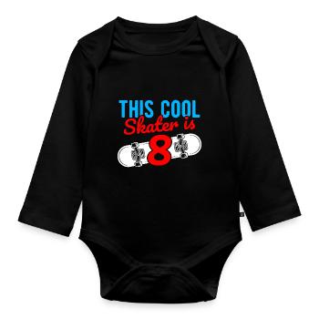 This Cool Skater is 8 Skateboard Longboard Stunts - Baby Bio-Langarm-Body - Schwarz - Vorne