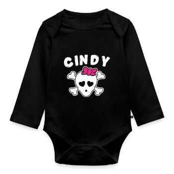 Piratin Cindy Design für Mädchen und Frauen - Baby Bio-Langarm-Body - Schwarz - Vorne