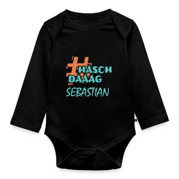 Vorname Sebastian - Baby Bio-Langarm-Body - Schwarz - Vorne