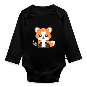 Fox Love Little Red Panda - Organic Longsleeve Baby Bodysuit - black - Front