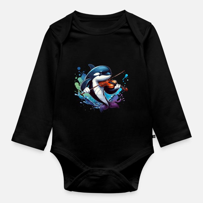 Orque jouant du violon - Body Bébé bio manches longues - noir