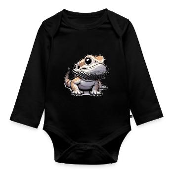 Cute Bearded Dragon Drawing Gecko Lizard - Organic Longsleeve Baby Bodysuit - black - Front