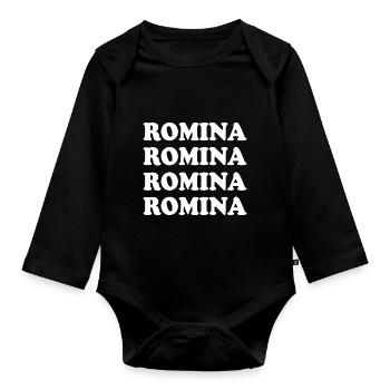 Name Romina - Baby Bio-Langarm-Body - Schwarz - Vorne