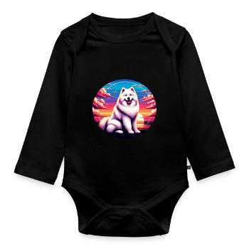 Samoyed Dog Gifts Cute Samoyed Dog Graphic - Organic Longsleeve Baby Bodysuit - black - Front