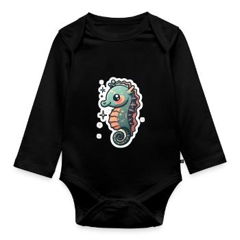 Seahorse Lover - Organic Longsleeve Baby Bodysuit - black - Front