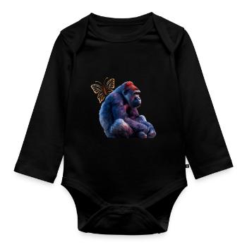 Monkey - Organic Longsleeve Baby Bodysuit - black - Front