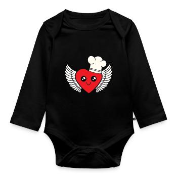 Chef heart heavenly cooking host cook - Organic Longsleeve Baby Bodysuit - black - Front