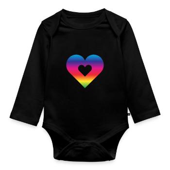 Rainbow Heart Homosexuality LGBT Love - Organic Longsleeve Baby Bodysuit - black - Front