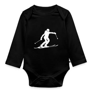 Skiing Skiing Woman Silhouette - Organic Longsleeve Baby Bodysuit - black - Front