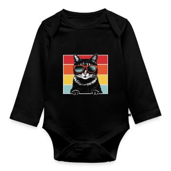 Cat Coolest Pet On Earth Retro Sunglasses Funny - Baby Bio-Langarm-Body - Schwarz - Vorne