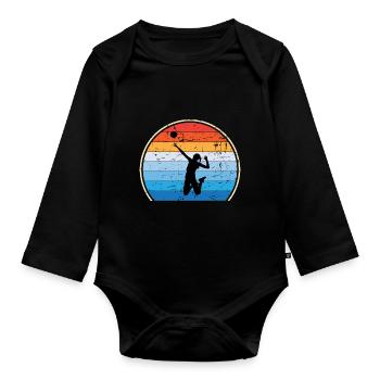 Retro Volleyballspieler Volleyballtrainer - Baby Bio-Langarm-Body - Schwarz - Vorne