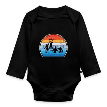 Retro Volleyballspieler Volleyballtrainer - Baby Bio-Langarm-Body - Schwarz - Vorne