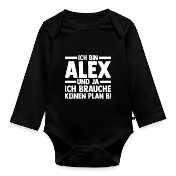 Alexander Alexandra Alexa Alex - Baby Bio-Langarm-Body - Schwarz - Vorne