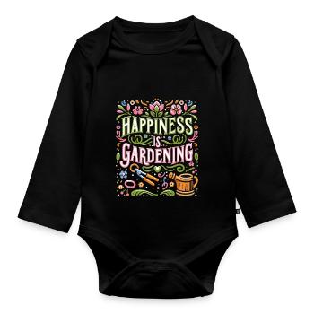 Glück ist Gartenarbeit - Baby Bio-Langarm-Body - Schwarz - Vorne