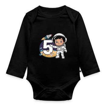 5th Birthday Astronaut Space Adventure for Boys - Baby Bio-Langarm-Body - Schwarz - Vorne