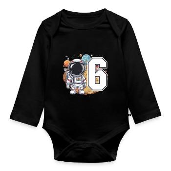 6e anniversaire astronaute aventure spatiale pour les garçons - Body Bébé bio manches longues - noir - Devant