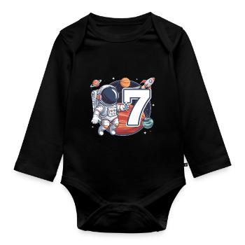 7th Birthday Astronaut Space Adventure for Boys - Baby Bio-Langarm-Body - Schwarz - Vorne