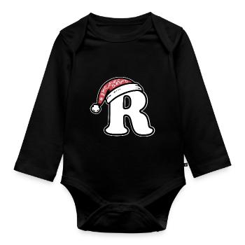 Lettre R avec chapeau de Noël - Body Bébé bio manches longues - noir - Devant