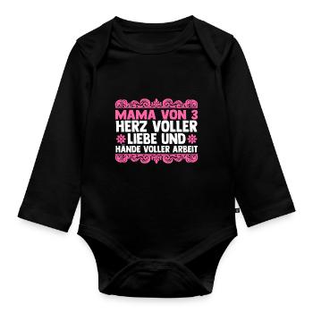Mama Von 3 Kindern - Baby Bio-Langarm-Body - Schwarz - Vorne