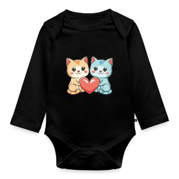 Katze Paar Liebe Valentinstag - Baby Bio-Langarm-Body - Schwarz - Vorne
