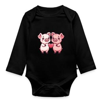 Couple de cochons Amour Truie Saint Valentin - Body Bébé bio manches longues - noir - Devant