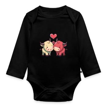 Stier Paar Liebe Valentinstag - Baby Bio-Langarm-Body - Schwarz - Vorne