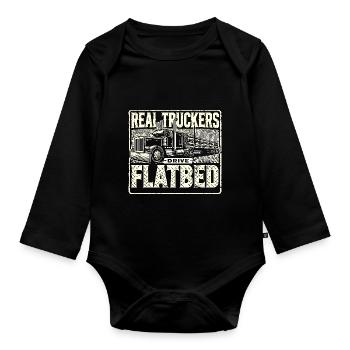 Echte Trucker fahren Tieflader - Baby Bio-Langarm-Body - Schwarz - Vorne