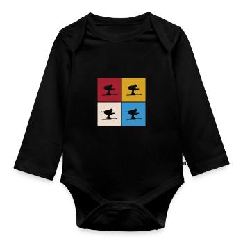 Skifahrer Ski Winter Winterurlaub Wintersport - Baby Bio-Langarm-Body - Schwarz - Vorne