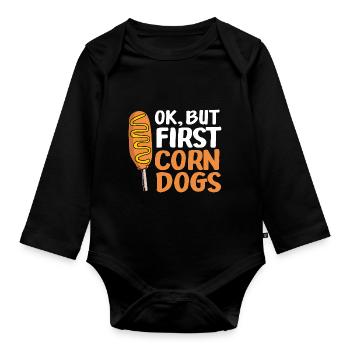 Corn dog - Organic Longsleeve Baby Bodysuit - black - Front