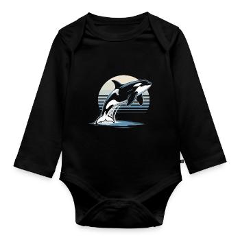 Wunderschöner Orca Wal Orka Schwertwal Meerestier - Baby Bio-Langarm-Body - Schwarz - Vorne