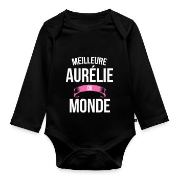 Meilleure Aurélie du monde femme - Body Bébé bio manches longues - noir - Devant