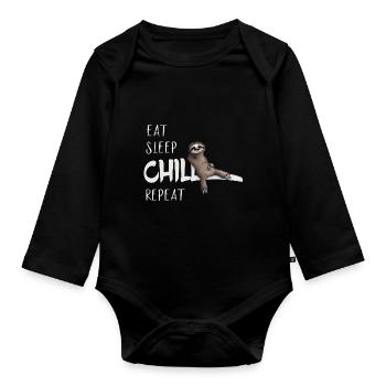 Eat Sleep Chill Repeat Sloth chilling gift - Organic Longsleeve Baby Bodysuit - black - Front