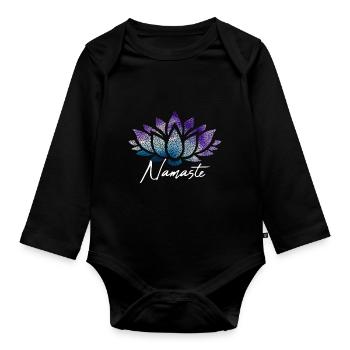 Namaste Lotusblüte bunt Muster Pattern - Baby Bio-Langarm-Body - Schwarz - Vorne