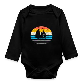 Voilier Voilier - Rétro Vintage Silhouette - Body Bébé bio manches longues - noir - Devant