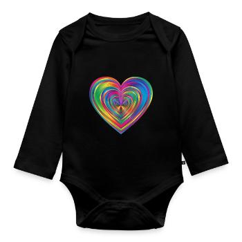 Rainbow Heart - Organic Longsleeve Baby Bodysuit - black - Front