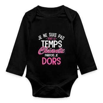 je ne suis pas tout le temps chiante - Organic Longsleeve Baby Bodysuit - black - Front