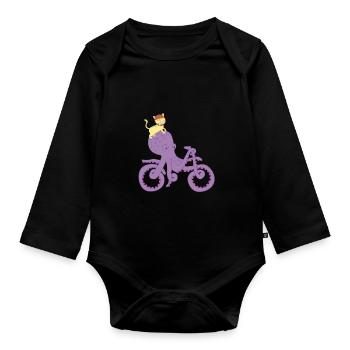 Katzenreitkraken-Fahrrad, Kraken-Kunst, lustig - Baby Bio-Langarm-Body - Schwarz - Vorne