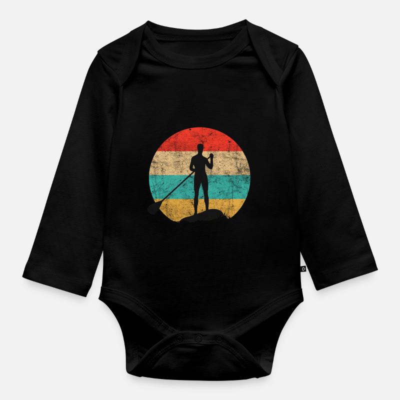 paddle with board - Organic Longsleeve Baby Bodysuit - black