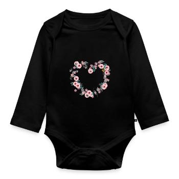 Blumen Herz - Baby Bio-Langarm-Body - Schwarz - Vorne