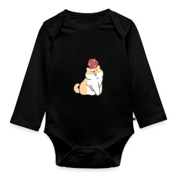 Kawaii Dog With Polyhedal D20 Dice Doge Lovers - Organic Longsleeve Baby Bodysuit - black - Front