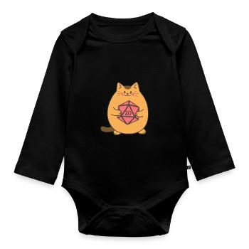Fat Cat with D20 Dice Dungeon Kitties - Organic Longsleeve Baby Bodysuit - black - Front