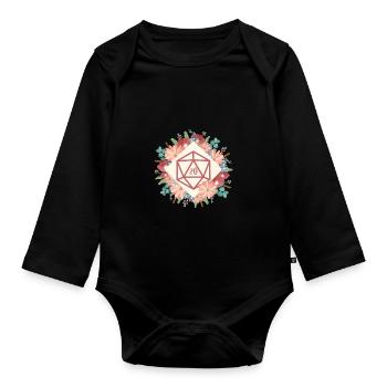 Polyhedral D20 Dice Floral Tabletop RPG - Organic Longsleeve Baby Bodysuit - black - Front