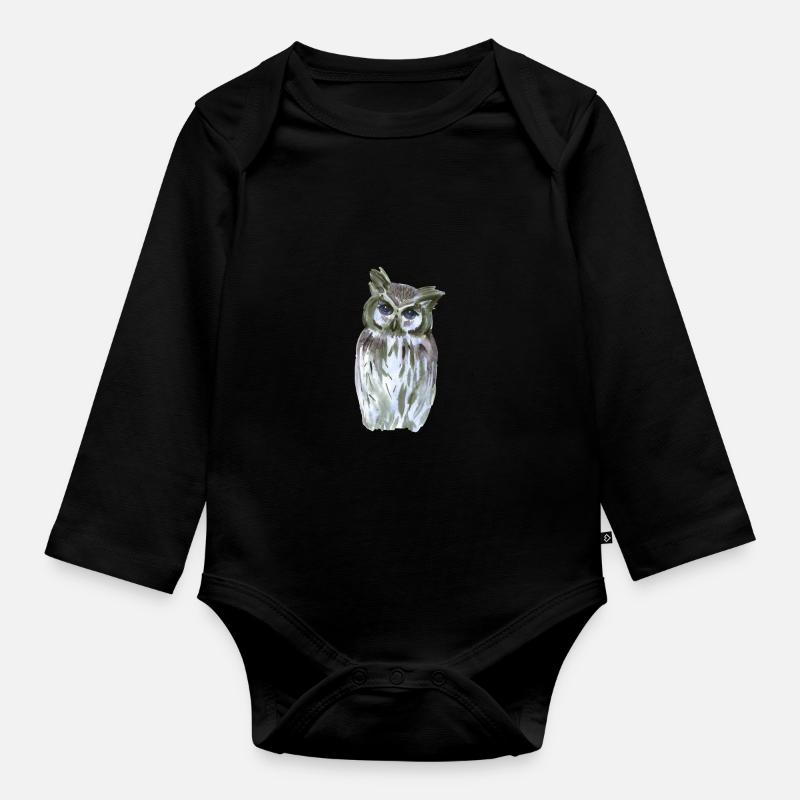 Eule - Baby Bio-Langarm-Body - Schwarz