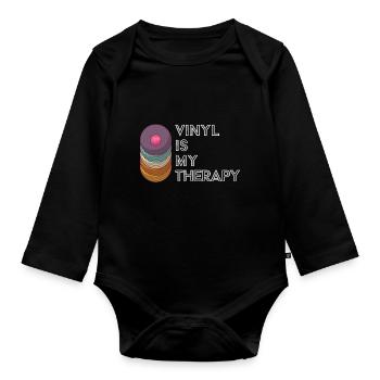 Vinyl Is My Therapy Old School Retro Music Fan - Organic Longsleeve Baby Bodysuit - black - Front