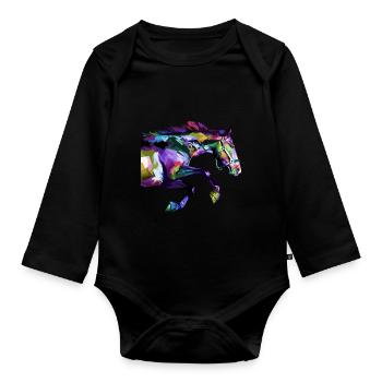 Cheval chevaux doux équitation cadeau idée cadeau - Body Bébé bio manches longues - noir - Devant