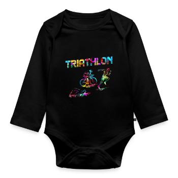Triathlon Natation Cyclisme Course Sportif - Body Bébé bio manches longues - noir - Devant