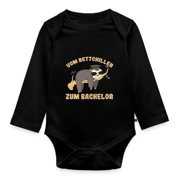 Bachelor Abschluss Uni Faultier Geschenk lustig - Baby Bio-Langarm-Body - Schwarz - Vorne
