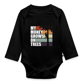 My money grows on trees Vintage Tree Climb - Organic Longsleeve Baby Bodysuit - black - Front